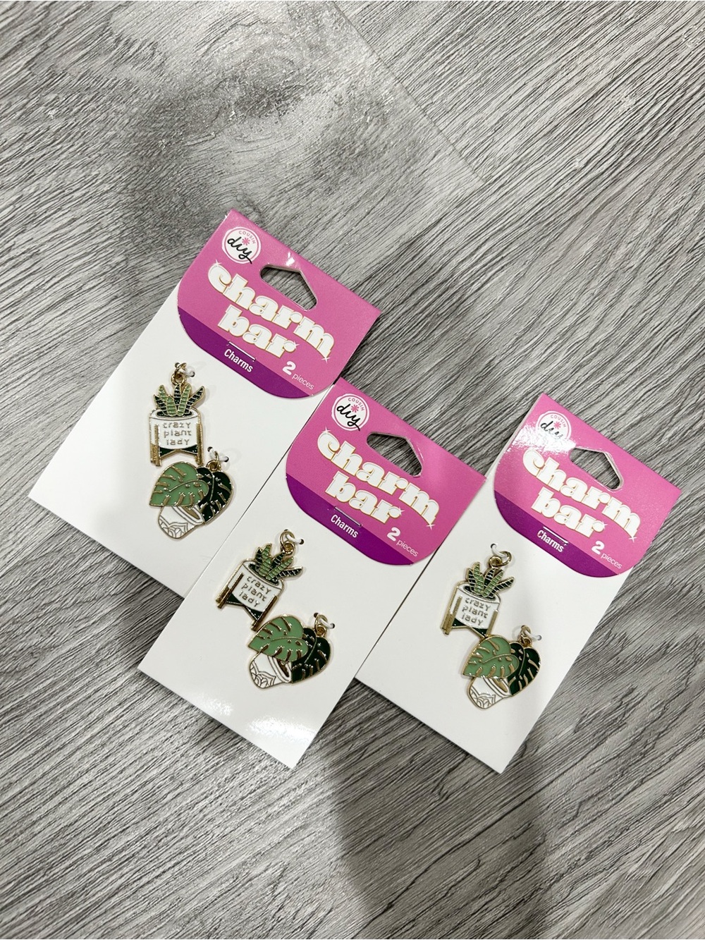 Plant Lover Enamel Charm Set of 3 charms  - Pink Card
